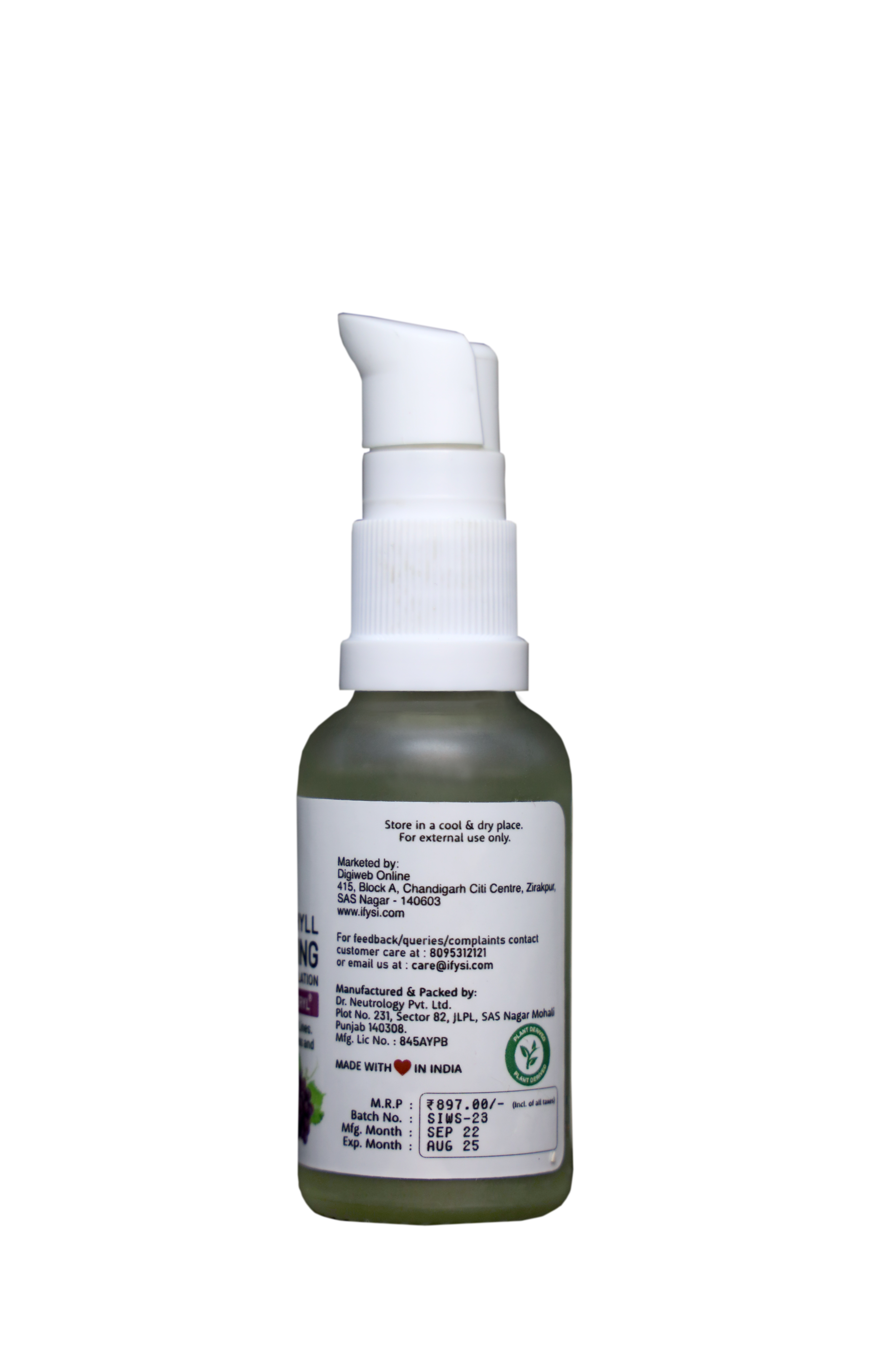 IFYSI Chlorophyll Rejuvenating anti ageing serum formulation with Swiss Ice Wine and Eyeseryl – 30 ml